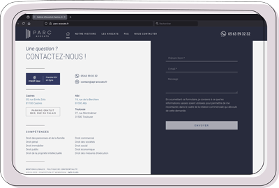Page de contact IPARC sur tablette