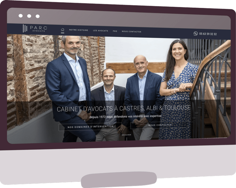 illustration d'un écran d'ordinateur contenant la homepage du site PARC Avocats