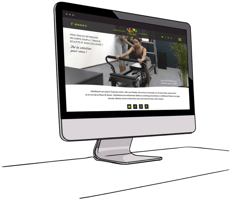 Écran d’ordinateur affichant site studio Pilates
