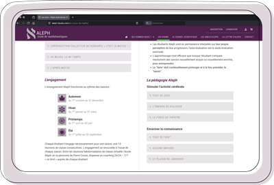 Interface du site ALEPH Formation Anthropologique