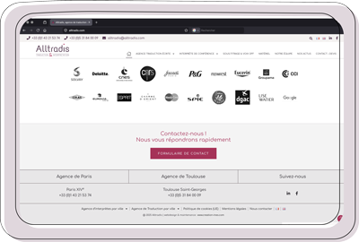 Pied de page site web avec logos clients
