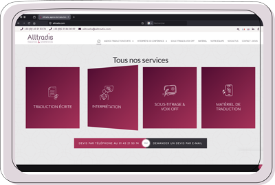 Page services Alltradis sur écran d’ordinateur