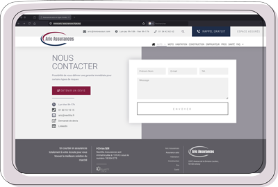 Page de contact Airc Assurances sur ordinateur portable