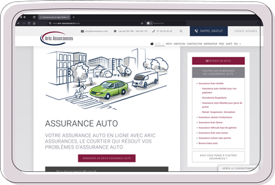 Page web d'assurance auto avec illustration urbaine
