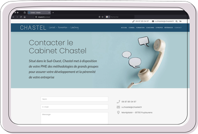 Page de contact du cabinet Chastel sur tablette