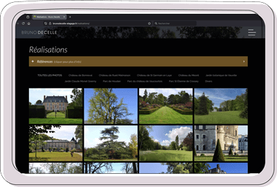 Tablette affichant galerie de châteaux et parcs paysagers