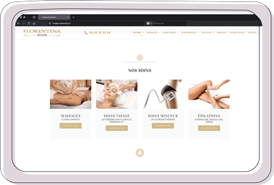 Site web institut de beauté sur tablette
