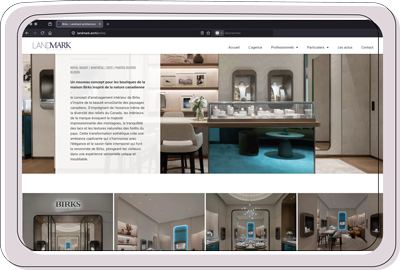 Site web de bijouterie affiché sur tablette