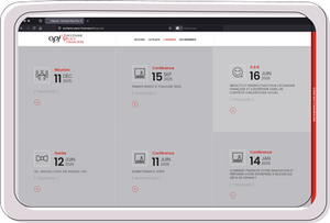 Agenda d’événements sur tablette, vue calendrier