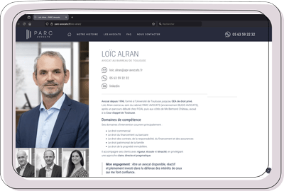 Profil avocat Loïc Alran sur tablette