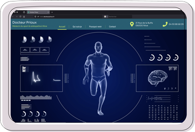 Interface médicale numérique avec silhouette humaine et données