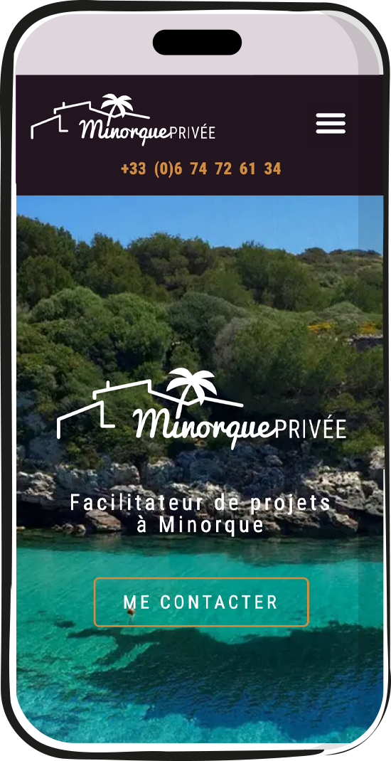 Page mobile MinorquePrivée sur crique turquoise à Minorque