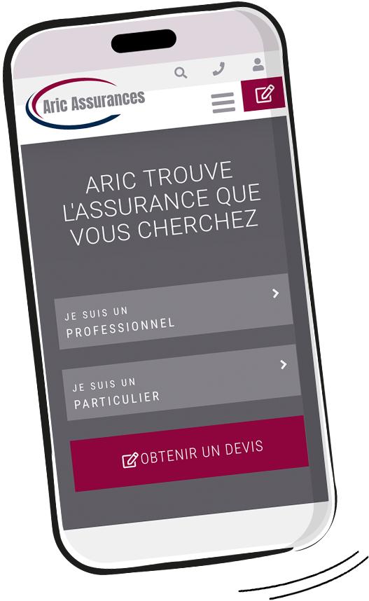 Smartphone affichant site Aric Assurances