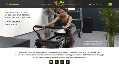 Home page du site internet Vita Naturel, studio de Pilates