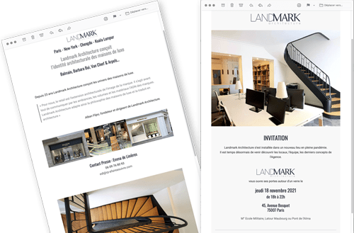 Deux &eacute;crans affichant le site web Landmark Architecture.